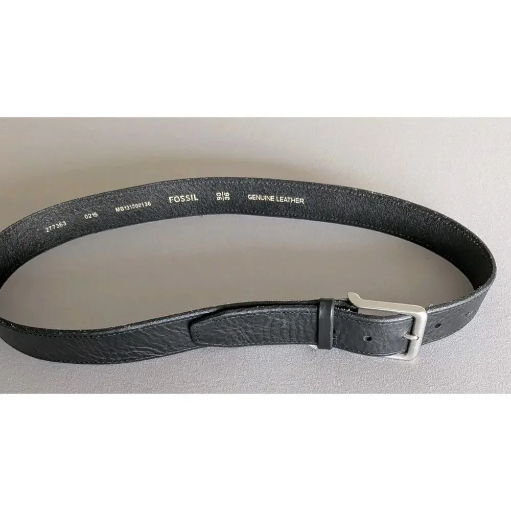 Fossil Men’s Black Genuine Leather Belt Size 36/90 Leather Silver Buckle